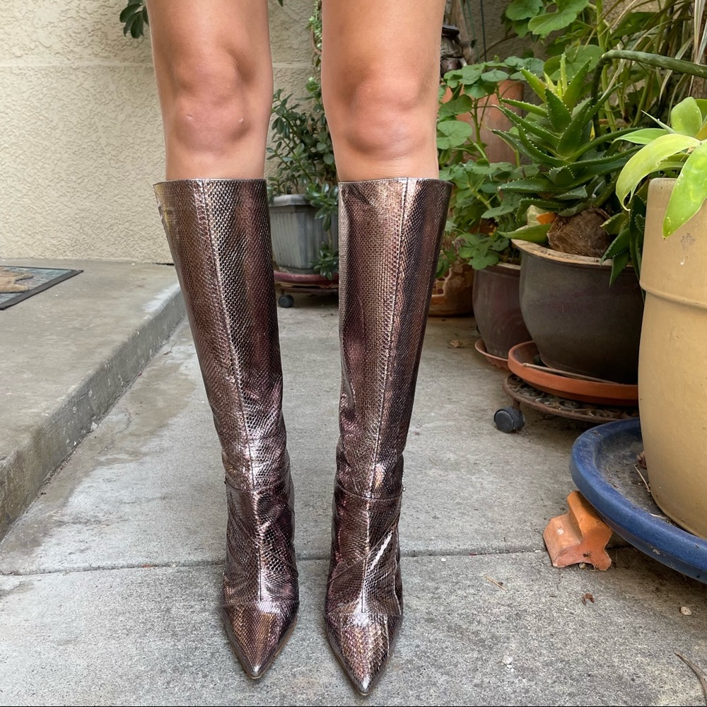 Bronze Jimmy Choo watersnake skin/leather boots in original box - Picture 7 of 16